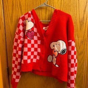 Peanuts Red and Pink Snoopy Women's Cardigan Large